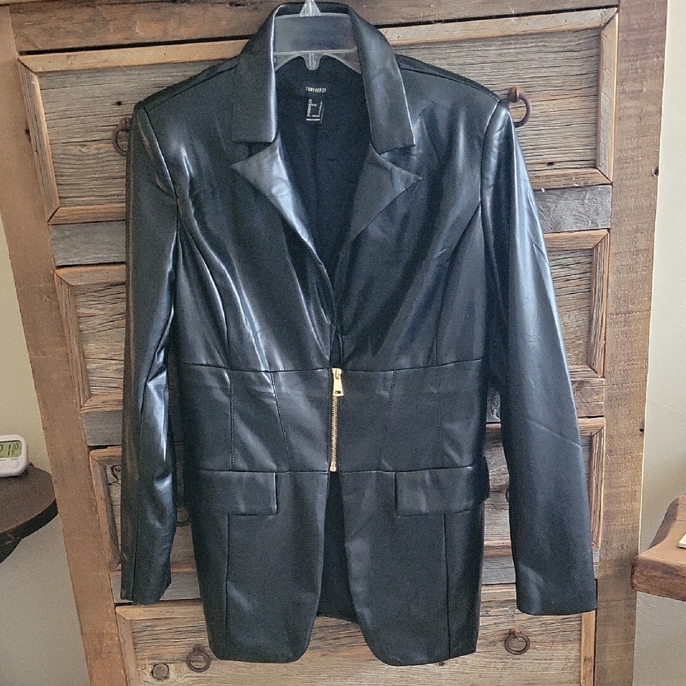 Forever 21 Black Leather Jacket with Gold Accent